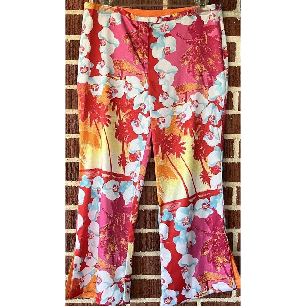 Jules Allen Colorful Floral Satiny Cropped Pants Size 8